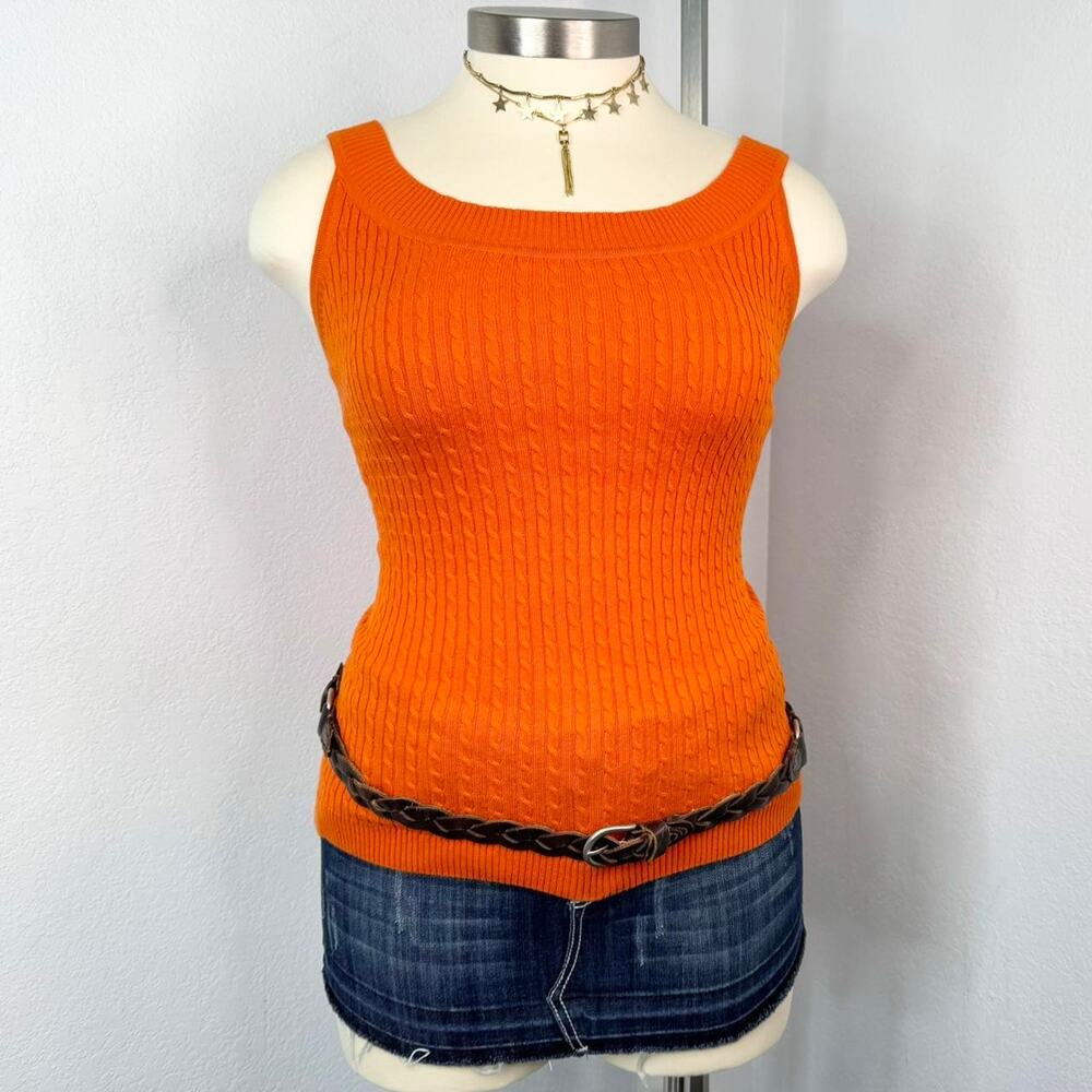 Vintage Orange Cable Knit Tank Top Jeanne Pierre Size Large